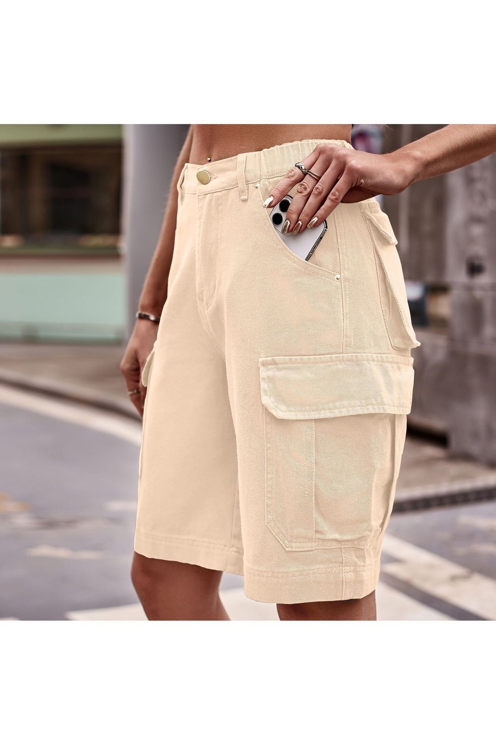 Denim Cargo Shorts with Pockets