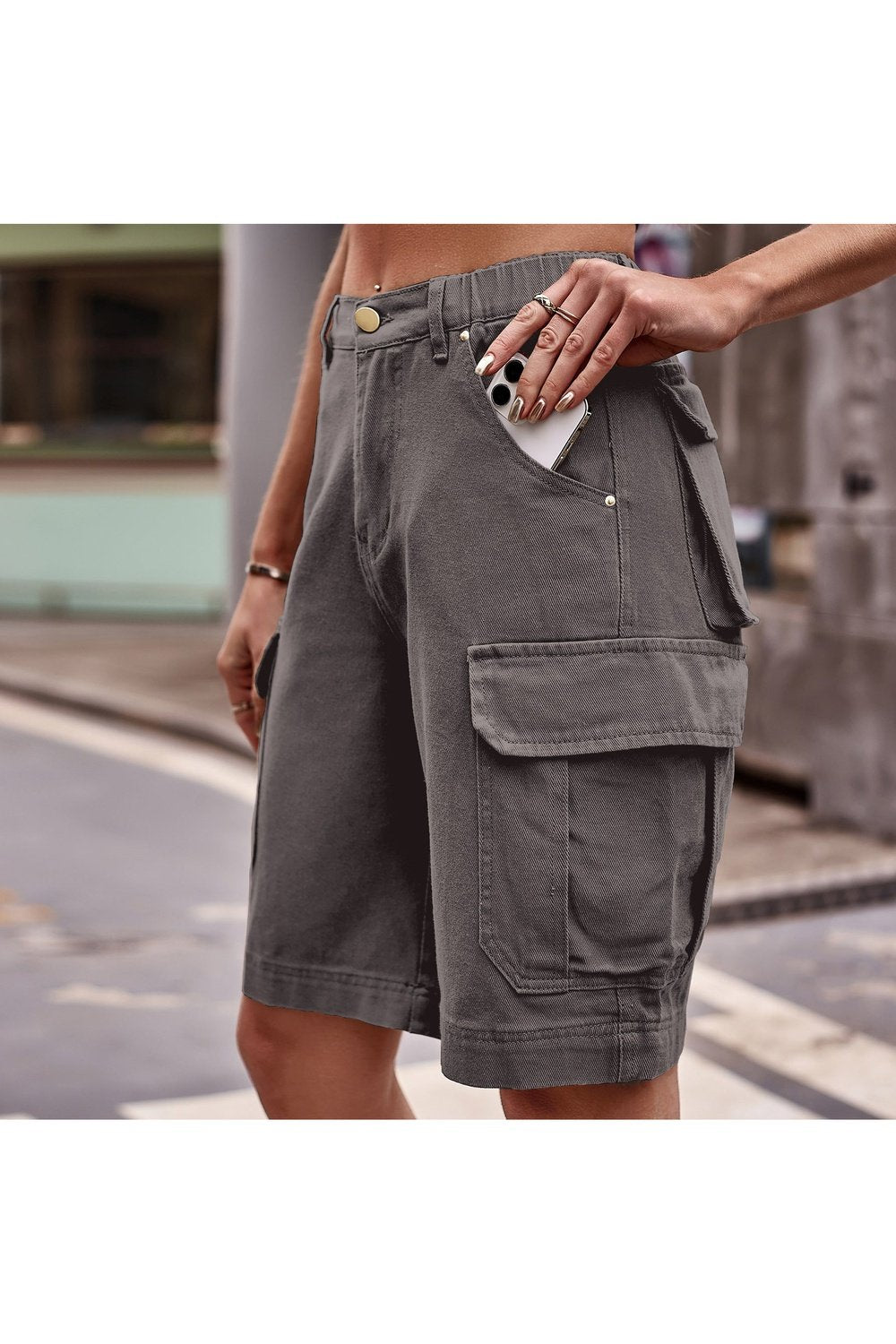 Denim Cargo Shorts with Pockets