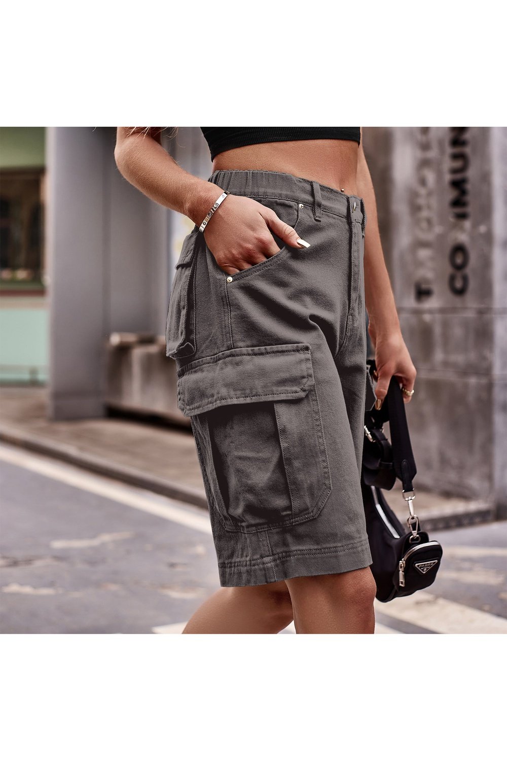 Denim Cargo Shorts with Pockets