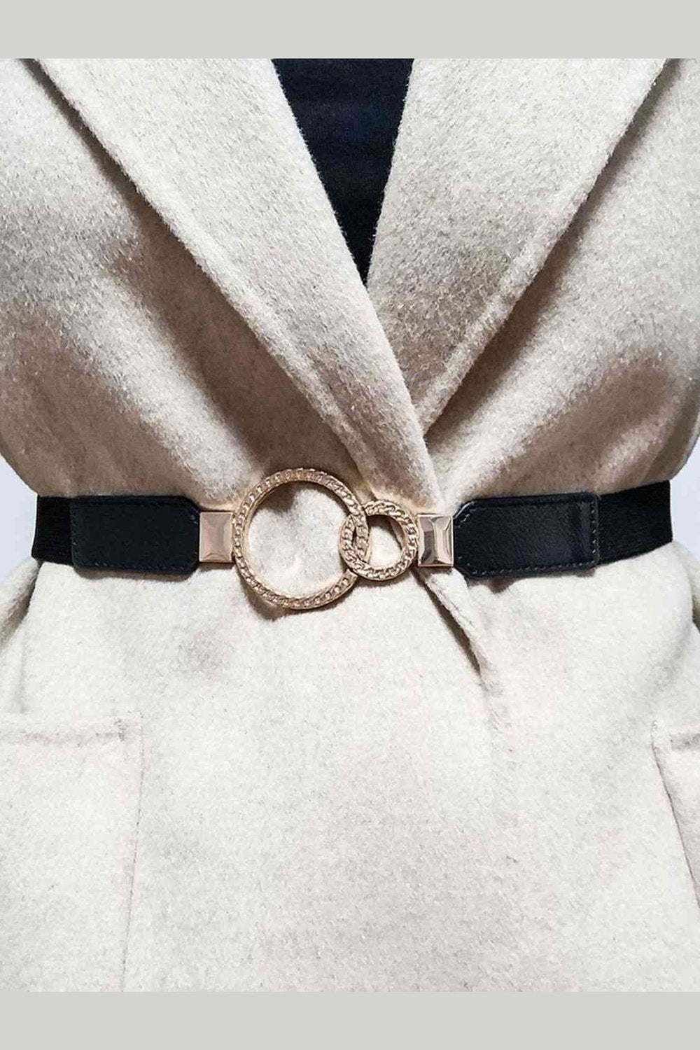 Double Ring Buckle Elastic PU Belt