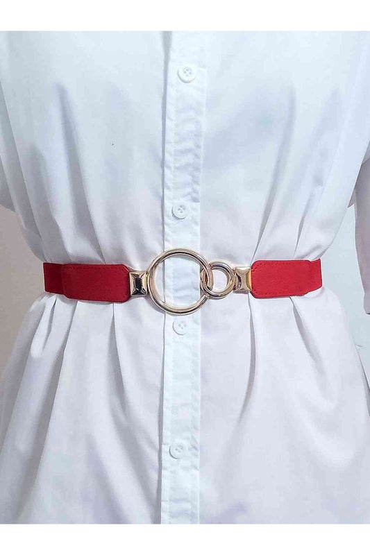 Double Ring Buckle Elastic PU Belt