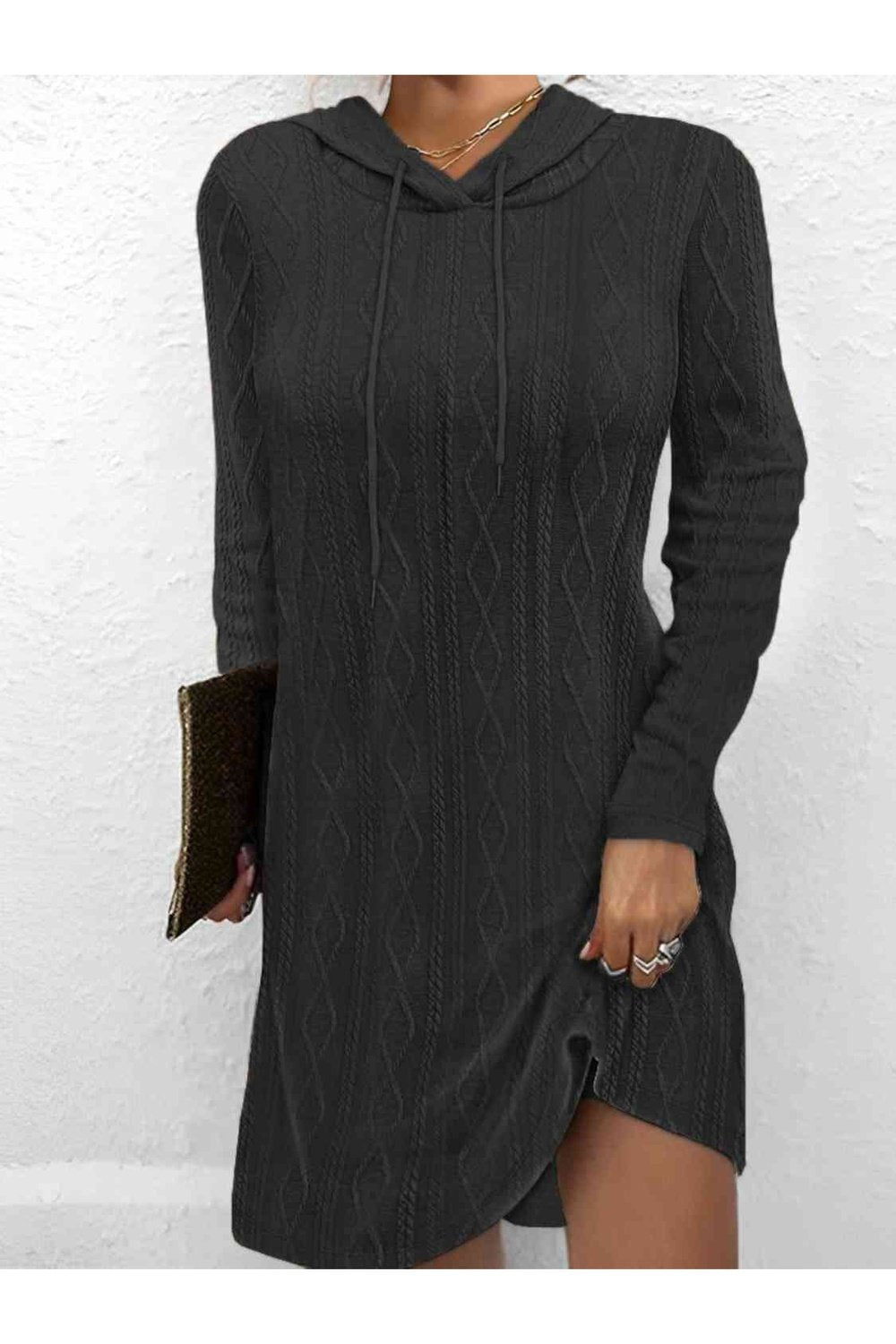 Drawstring Hooded Sweater Dress