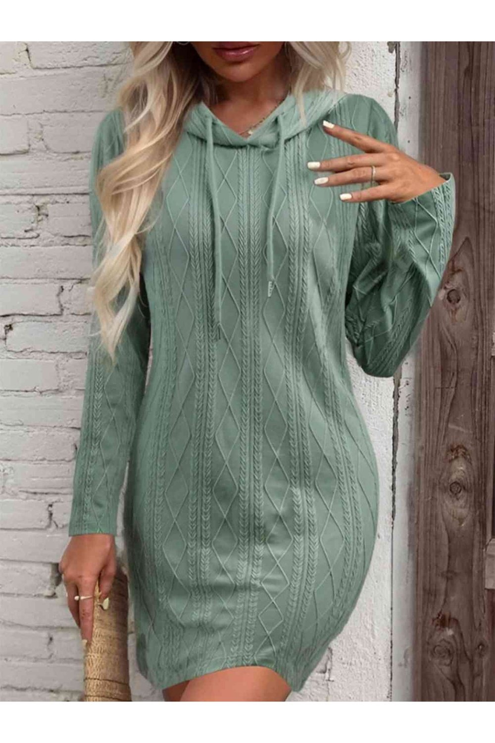 Drawstring Hooded Sweater Dress