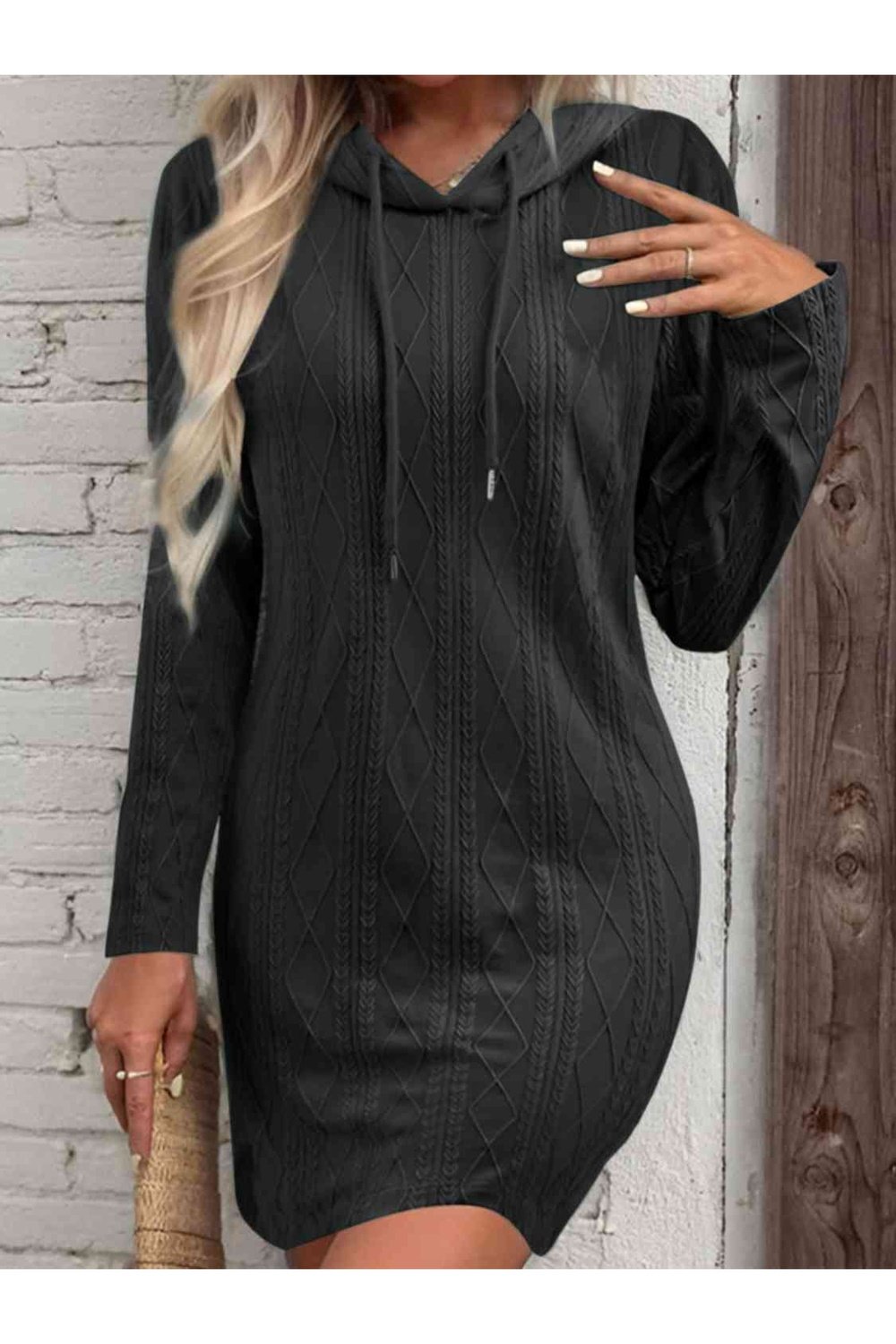 Drawstring Hooded Sweater Dress