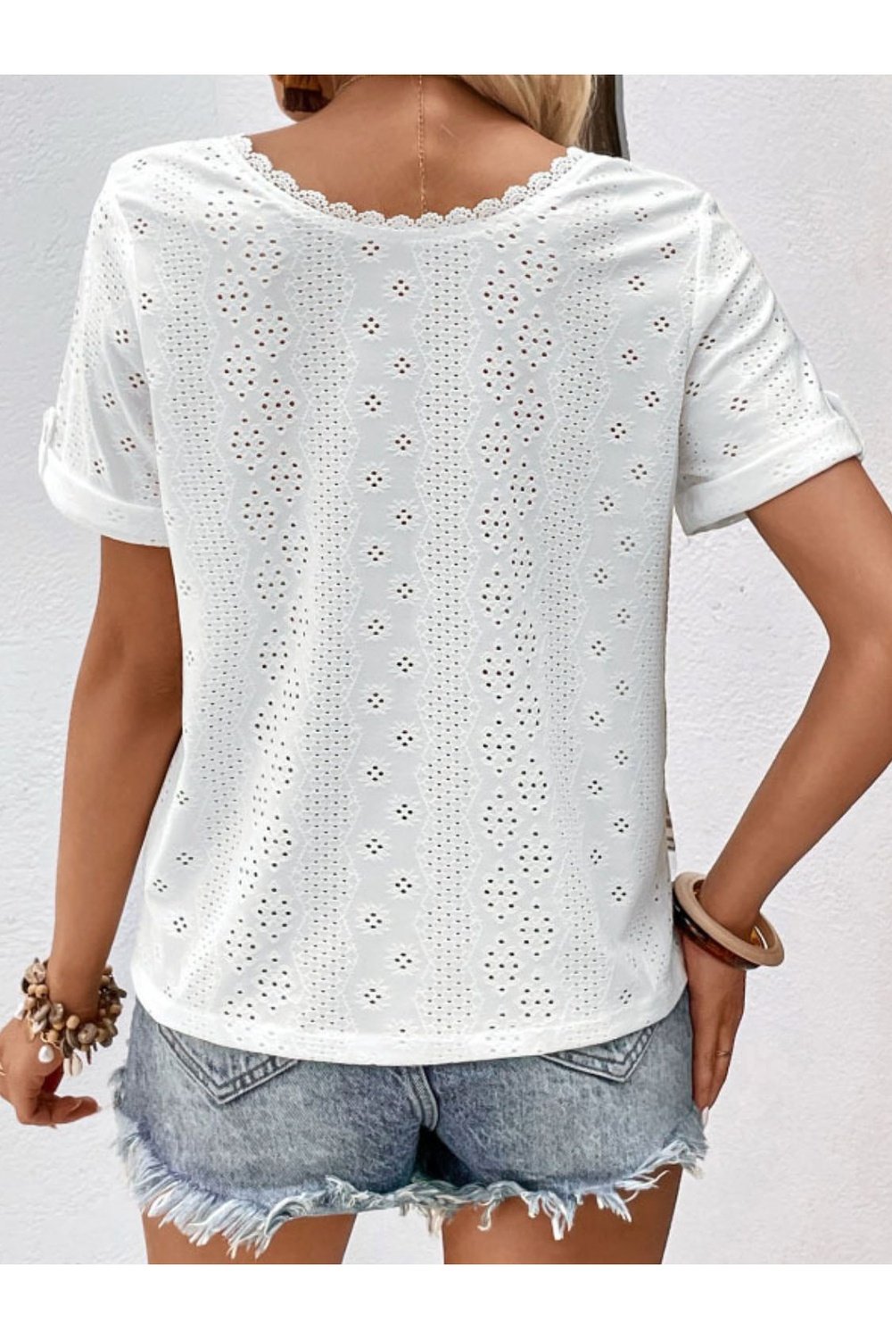 Eyelet Short Sleeve Double-Sided Shirt