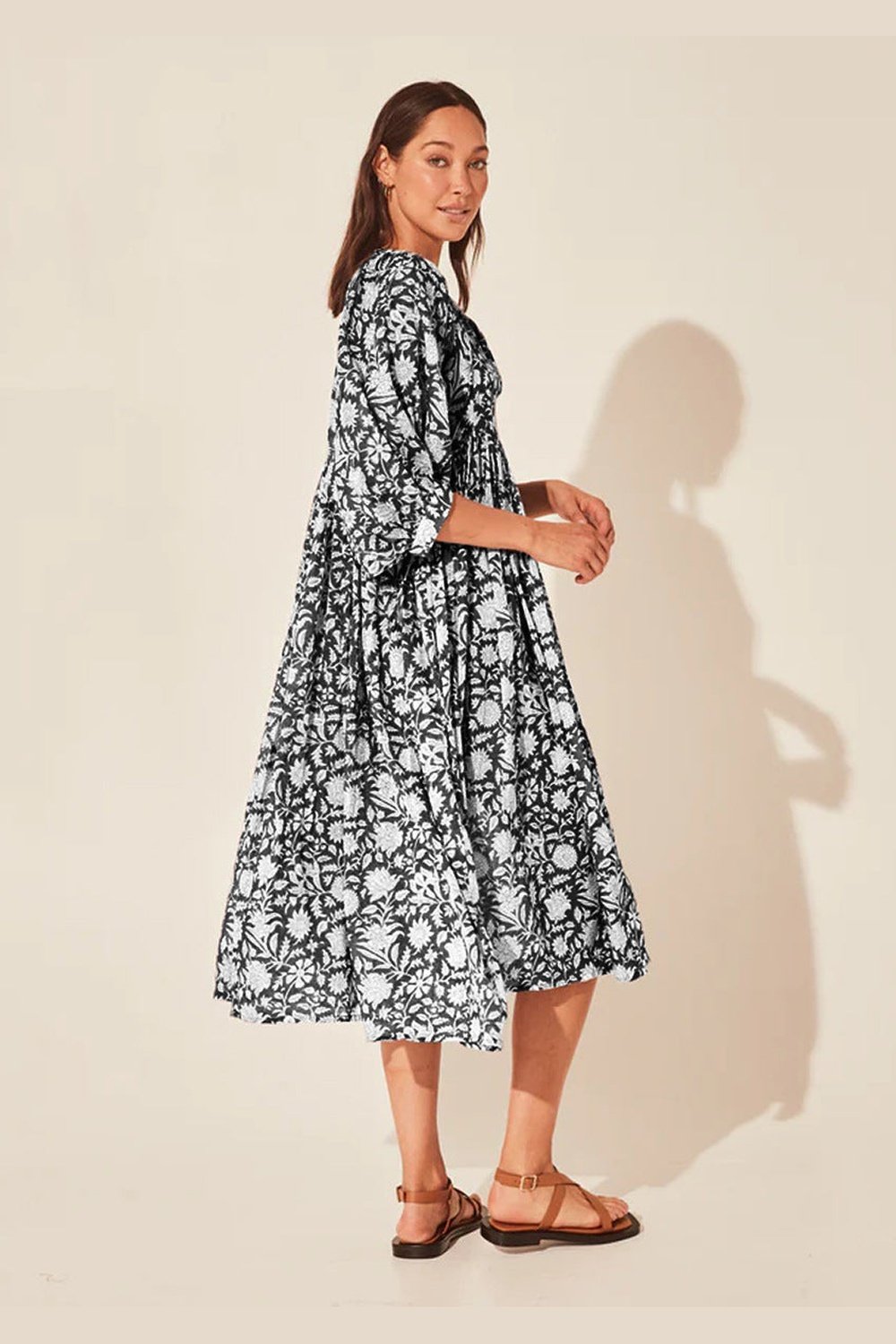 Floral Tie Neck Lantern Sleeve Dress