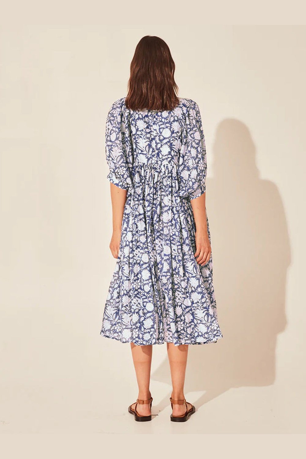 Floral Tie Neck Lantern Sleeve Dress