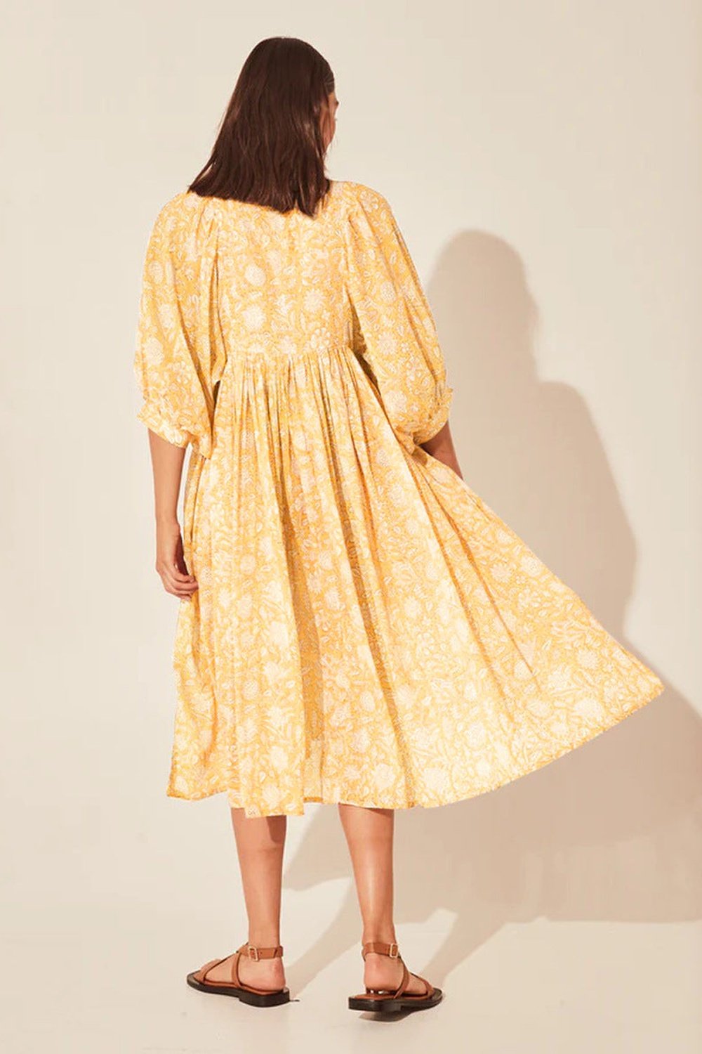 Floral Tie Neck Lantern Sleeve Dress