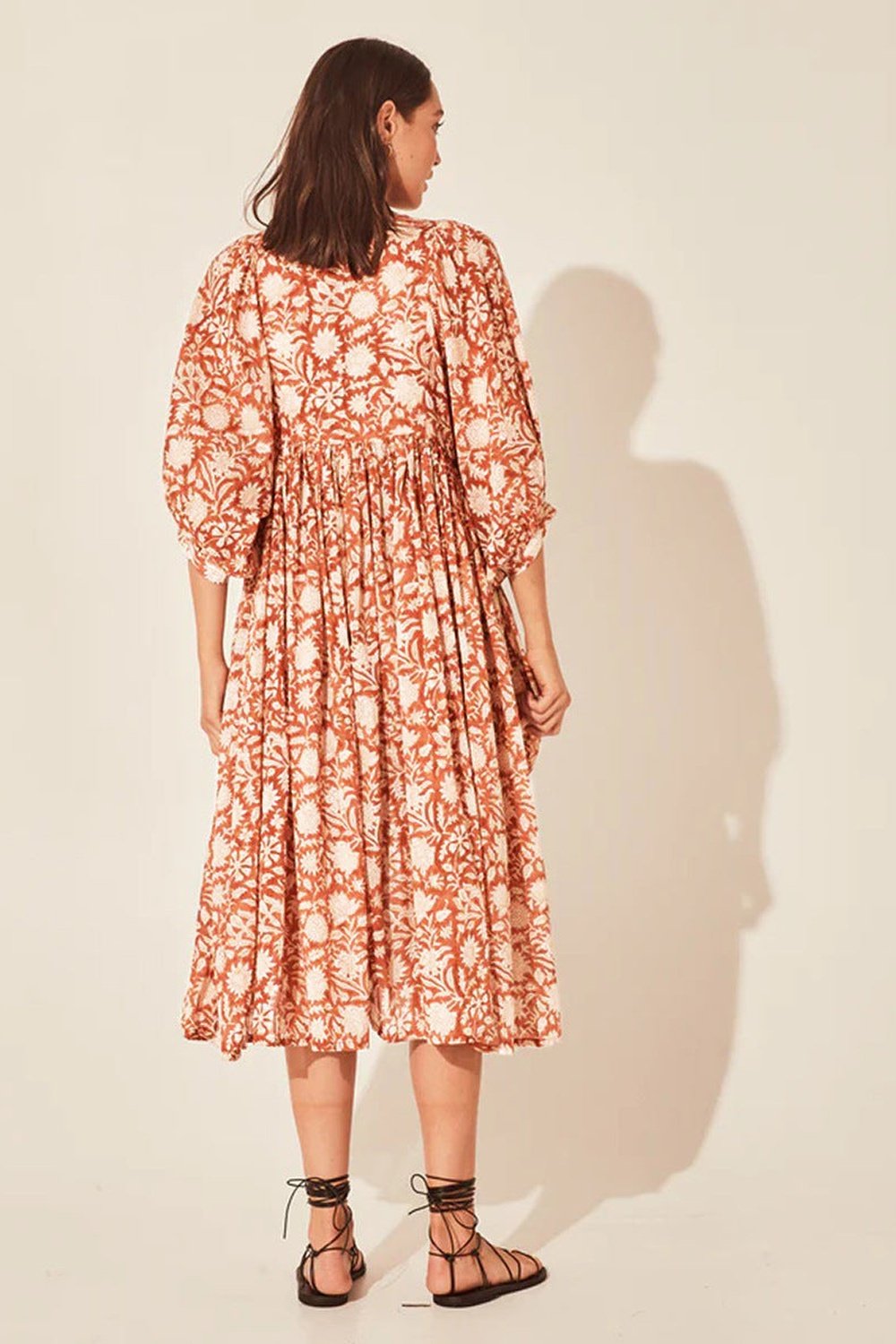 Floral Tie Neck Lantern Sleeve Dress