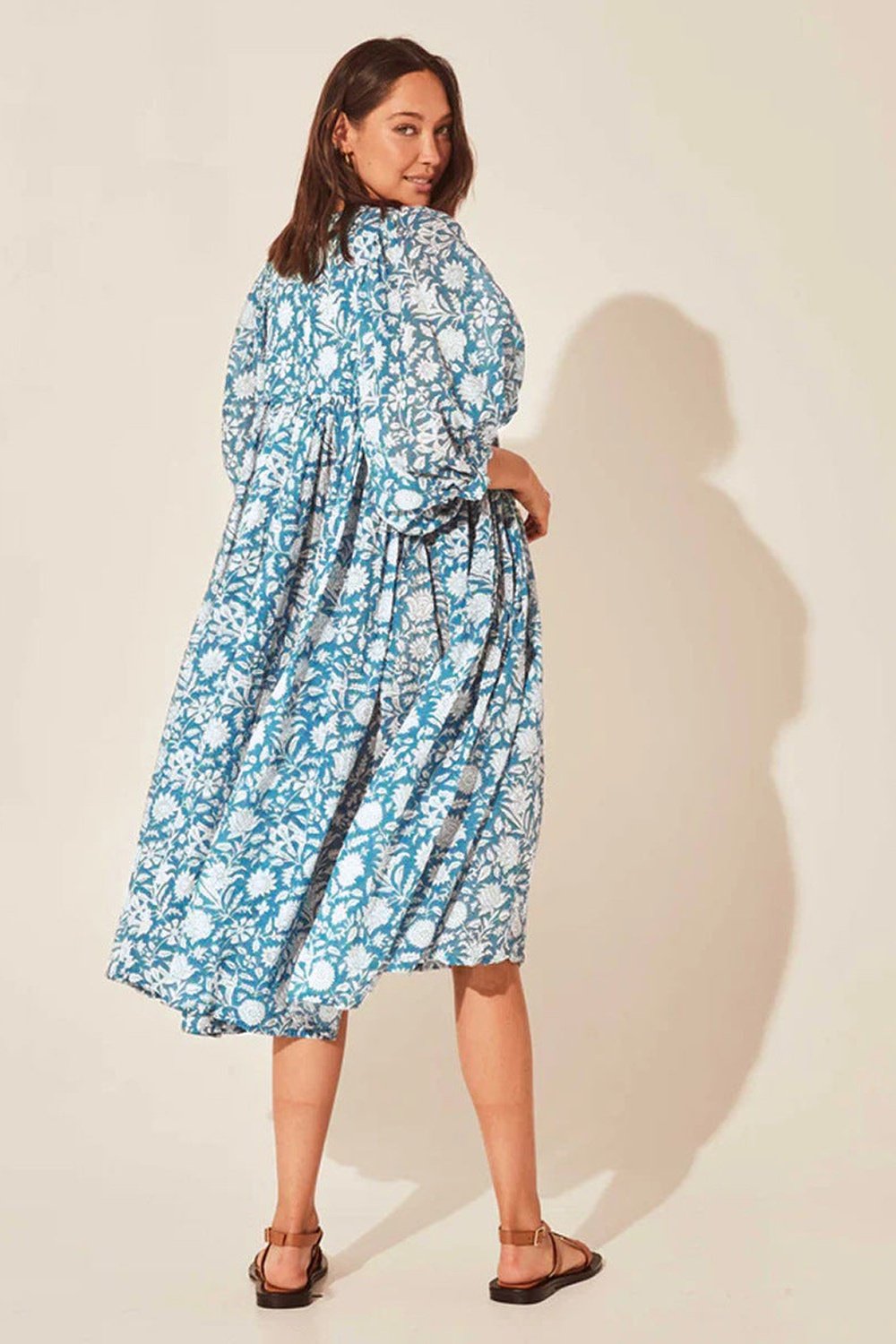 Floral Tie Neck Lantern Sleeve Dress