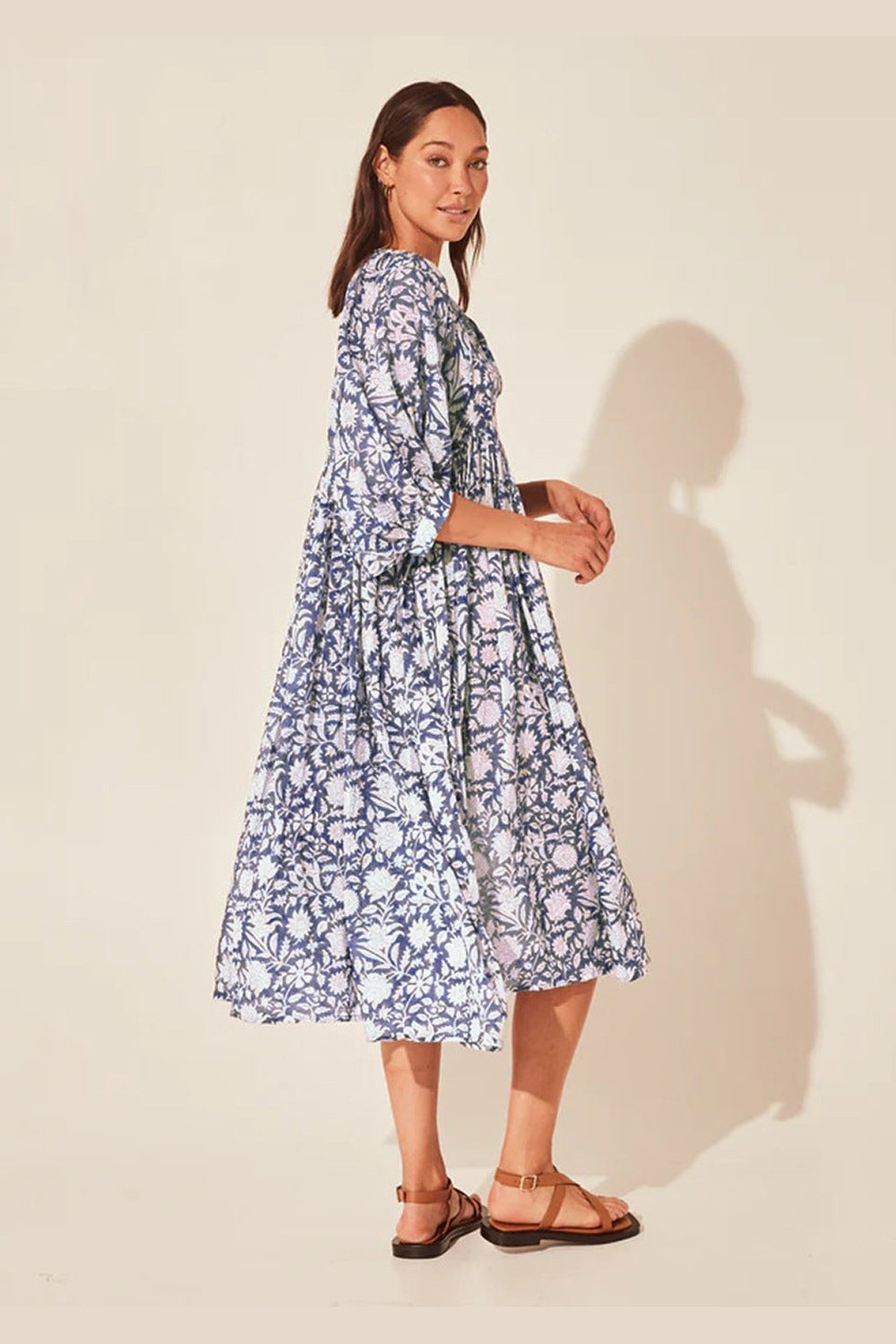 Floral Tie Neck Lantern Sleeve Dress