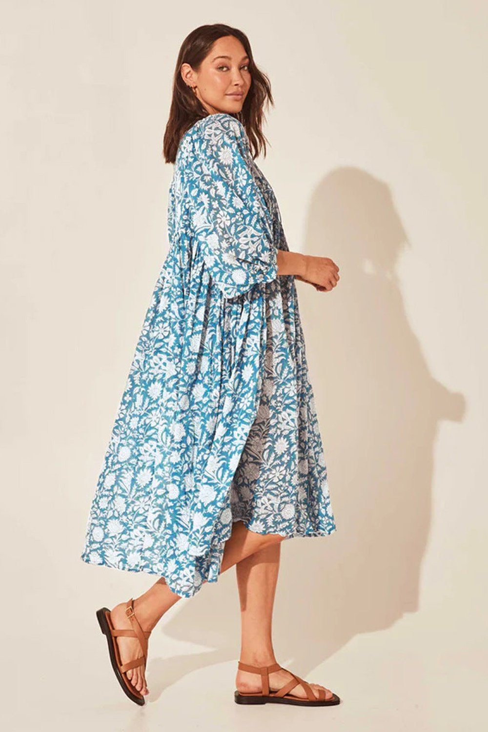 Floral Tie Neck Lantern Sleeve Dress