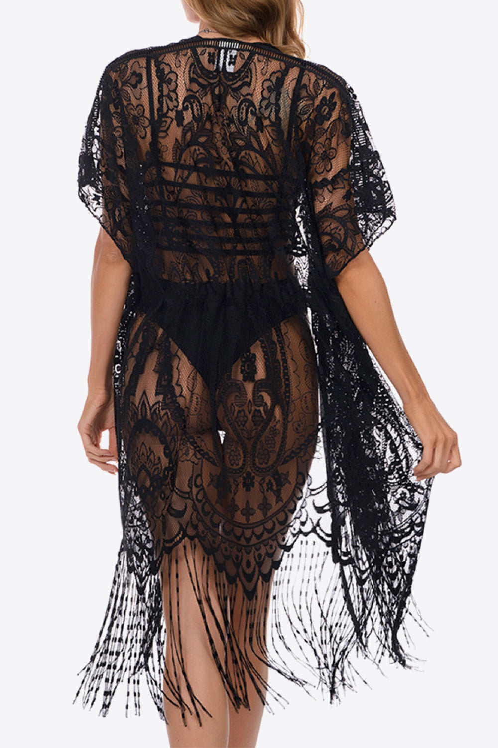 Fringe Trim Lace Cover-Up Dress