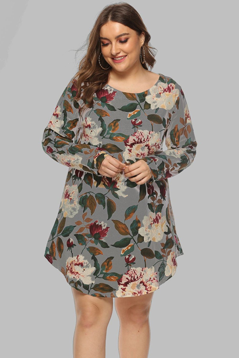 Full Size Floral Long Sleeve Mini Dress