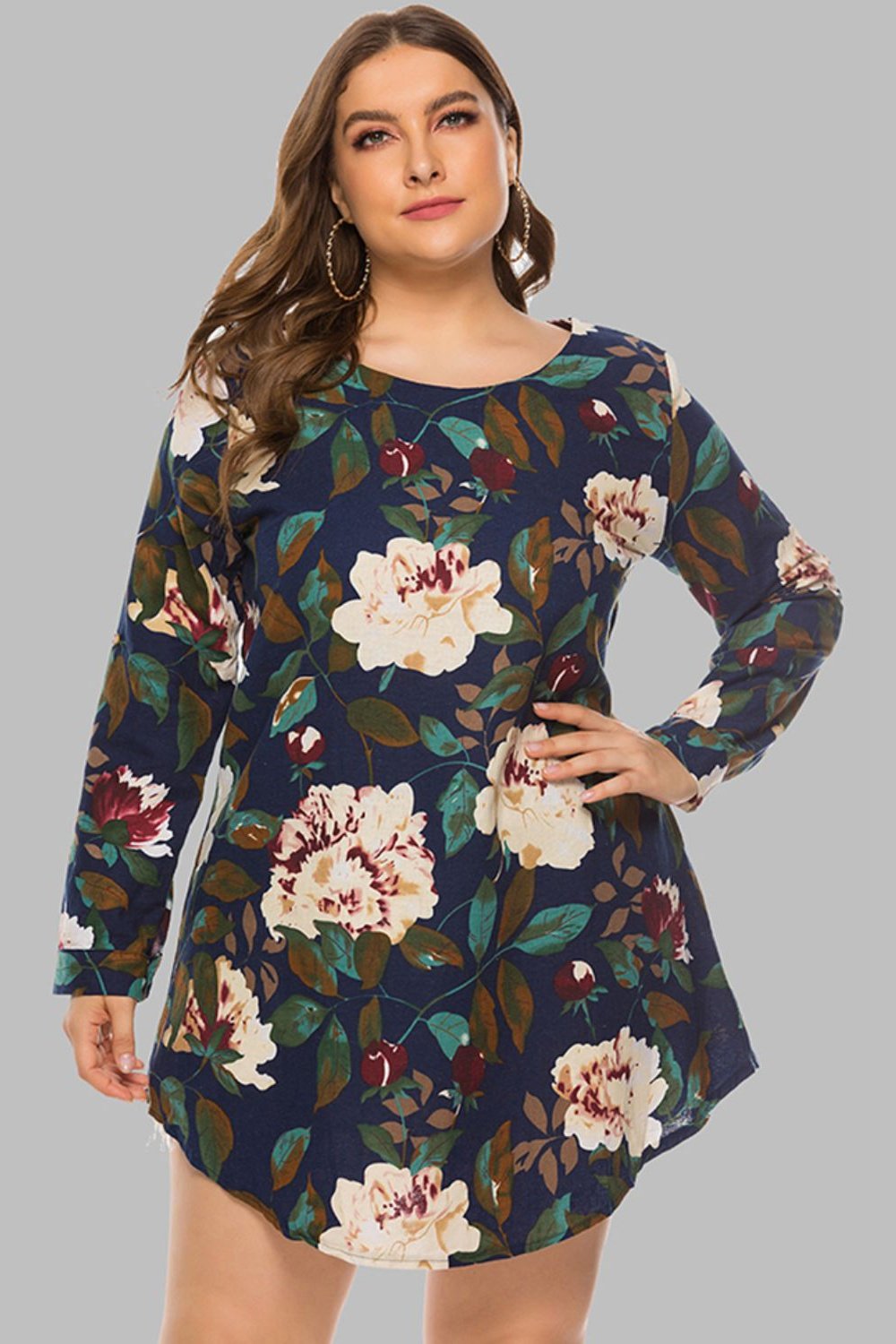 Full Size Floral Long Sleeve Mini Dress