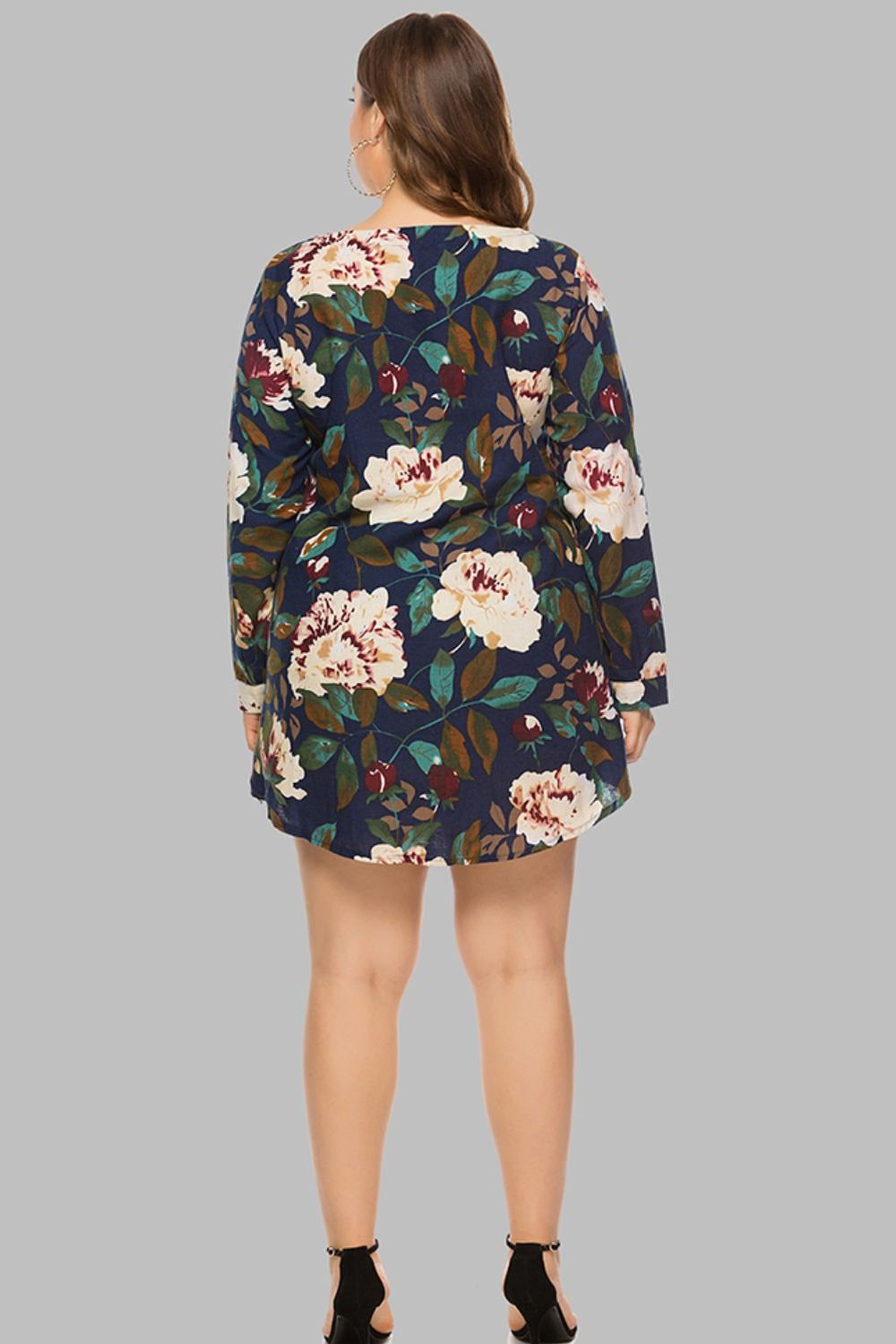 Full Size Floral Long Sleeve Mini Dress