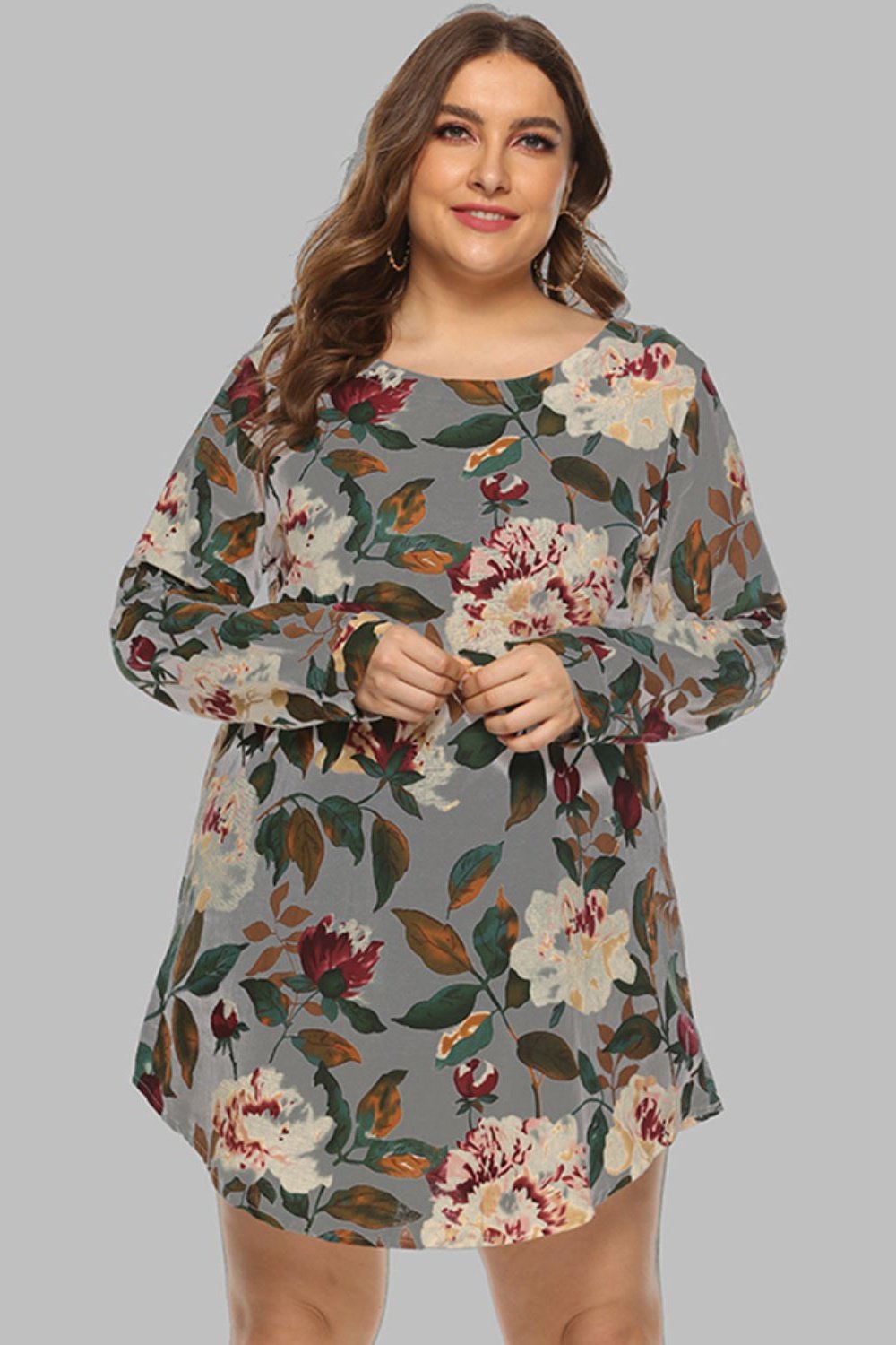 Full Size Floral Long Sleeve Mini Dress