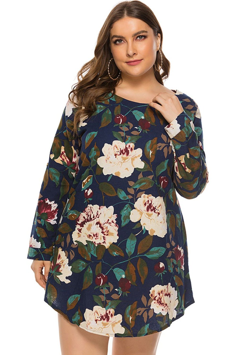 Full Size Floral Long Sleeve Mini Dress