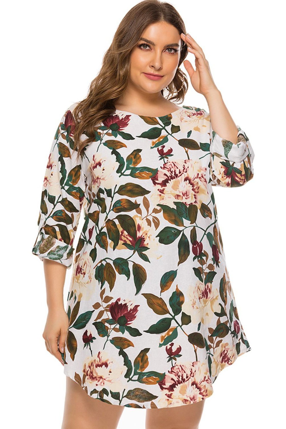 Full Size Floral Long Sleeve Mini Dress