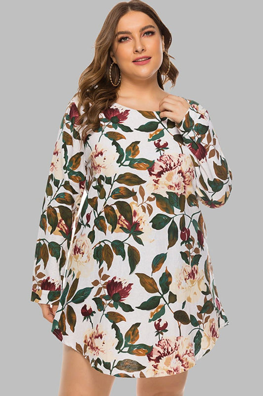 Full Size Floral Long Sleeve Mini Dress