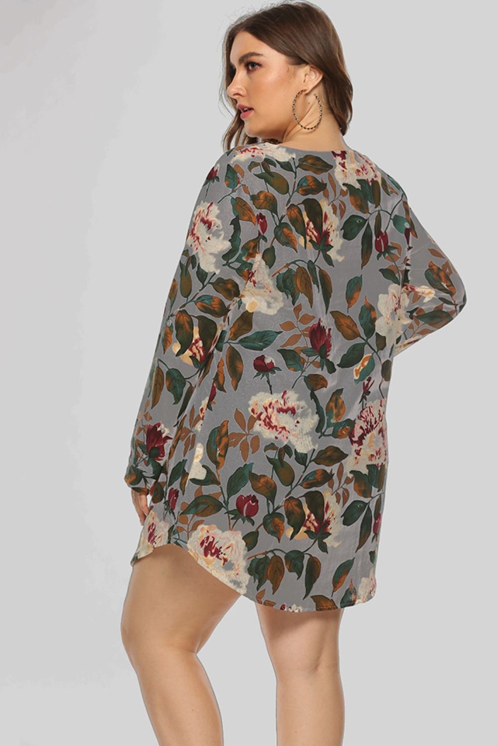 Full Size Floral Long Sleeve Mini Dress