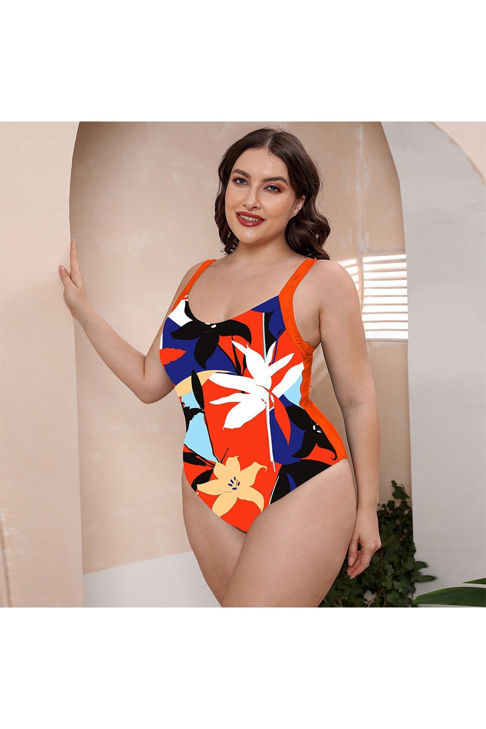 Full Size Printed Scoop Neck Sleeveless One-Piece Swimsuit