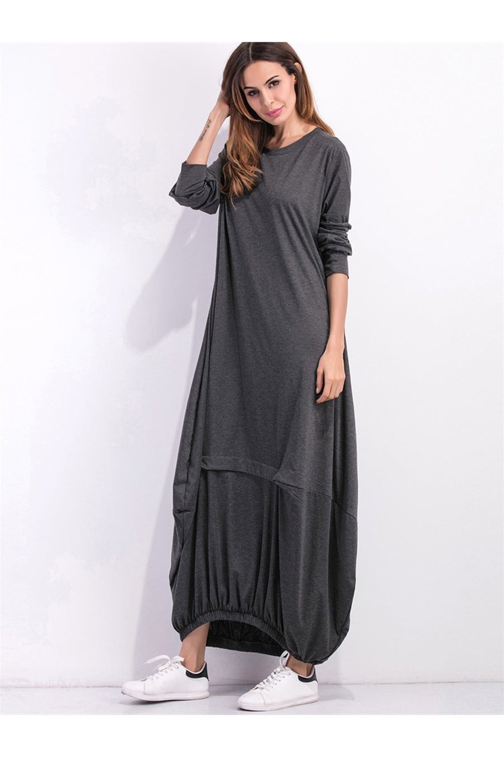 Full Size Round Neck Long Sleeve Sweatshirt Dress