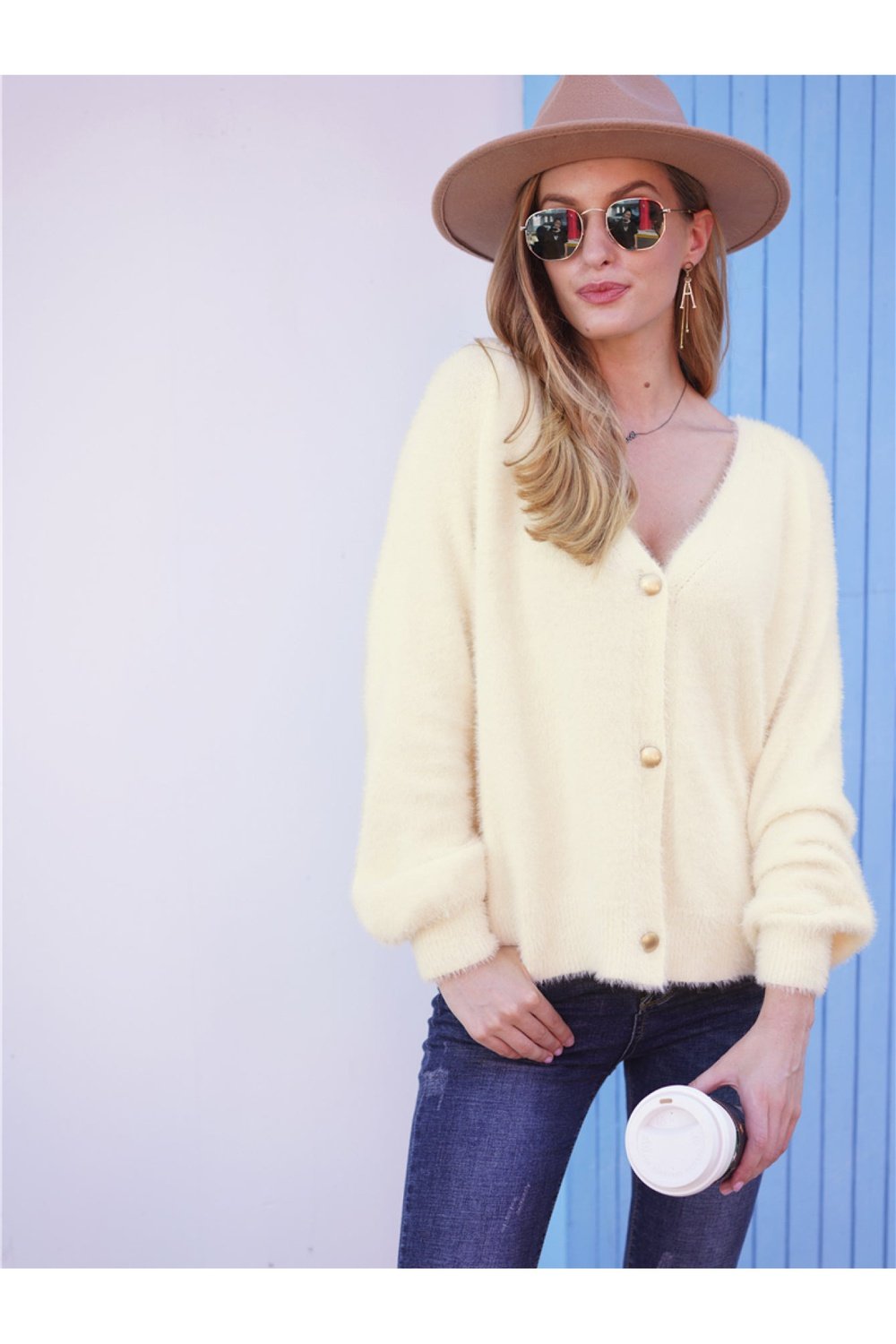 Fuzzy Long Sleeve Button Down Cardigan