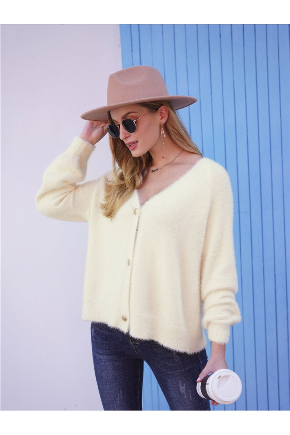 Fuzzy Long Sleeve Button Down Cardigan