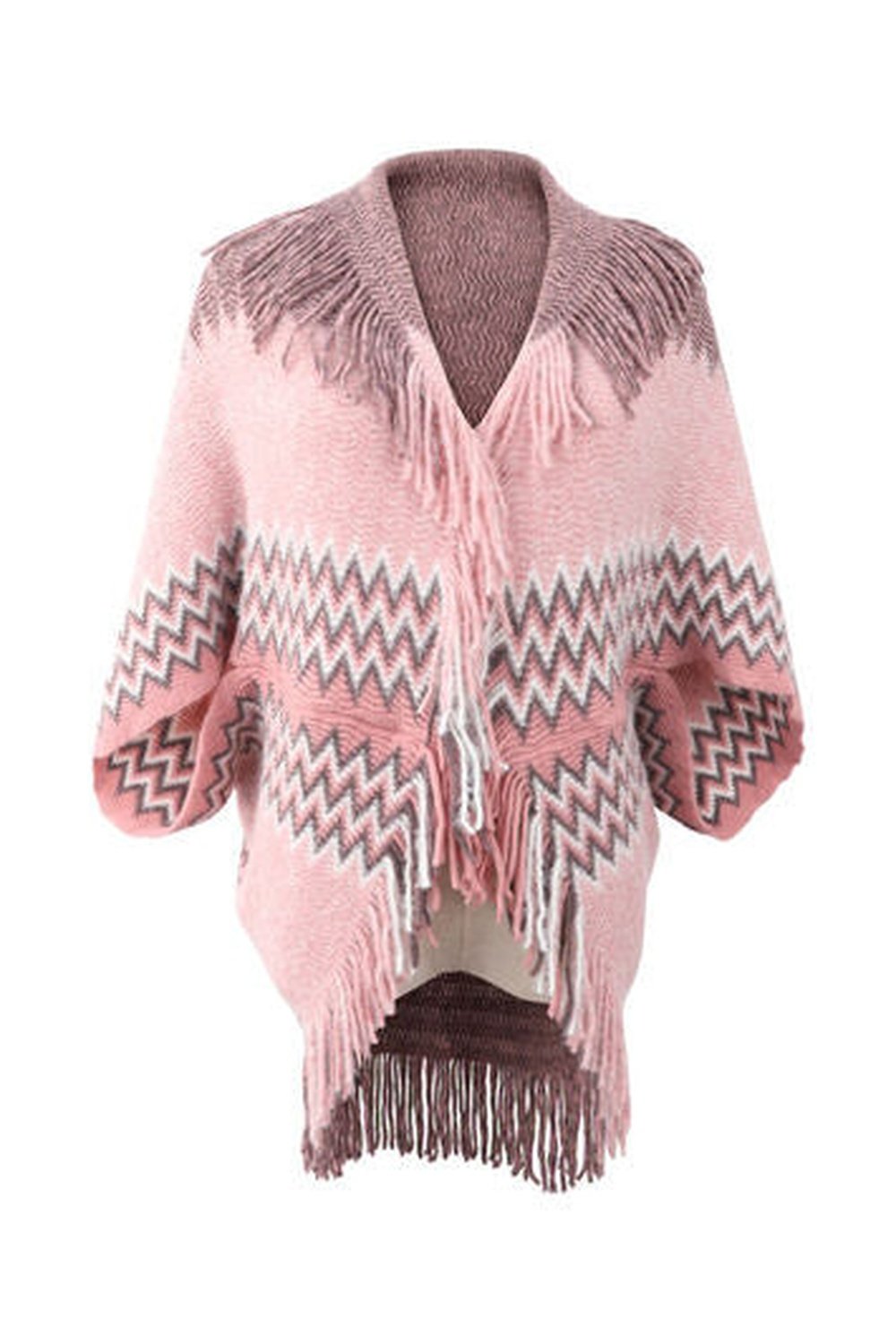 Geometric Fringe Open Front Cardigan