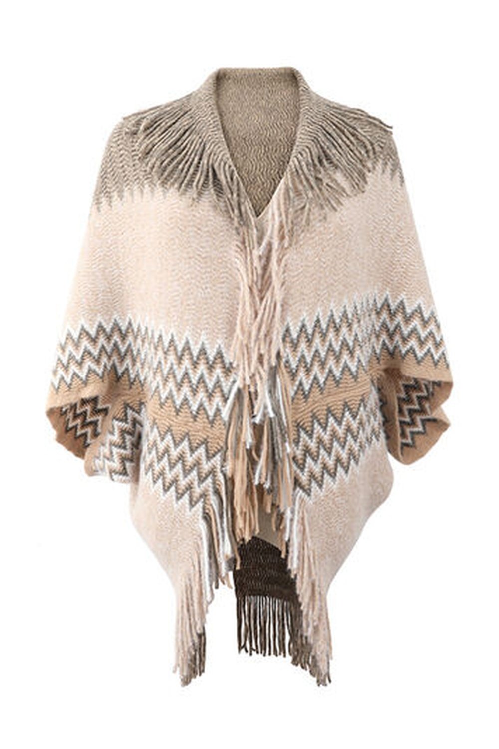 Geometric Fringe Open Front Cardigan