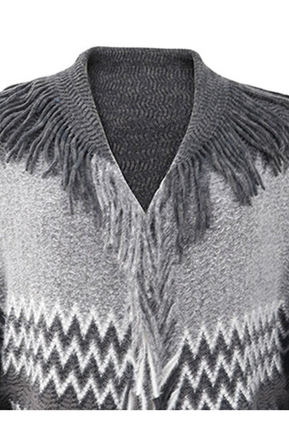 Geometric Fringe Open Front Cardigan