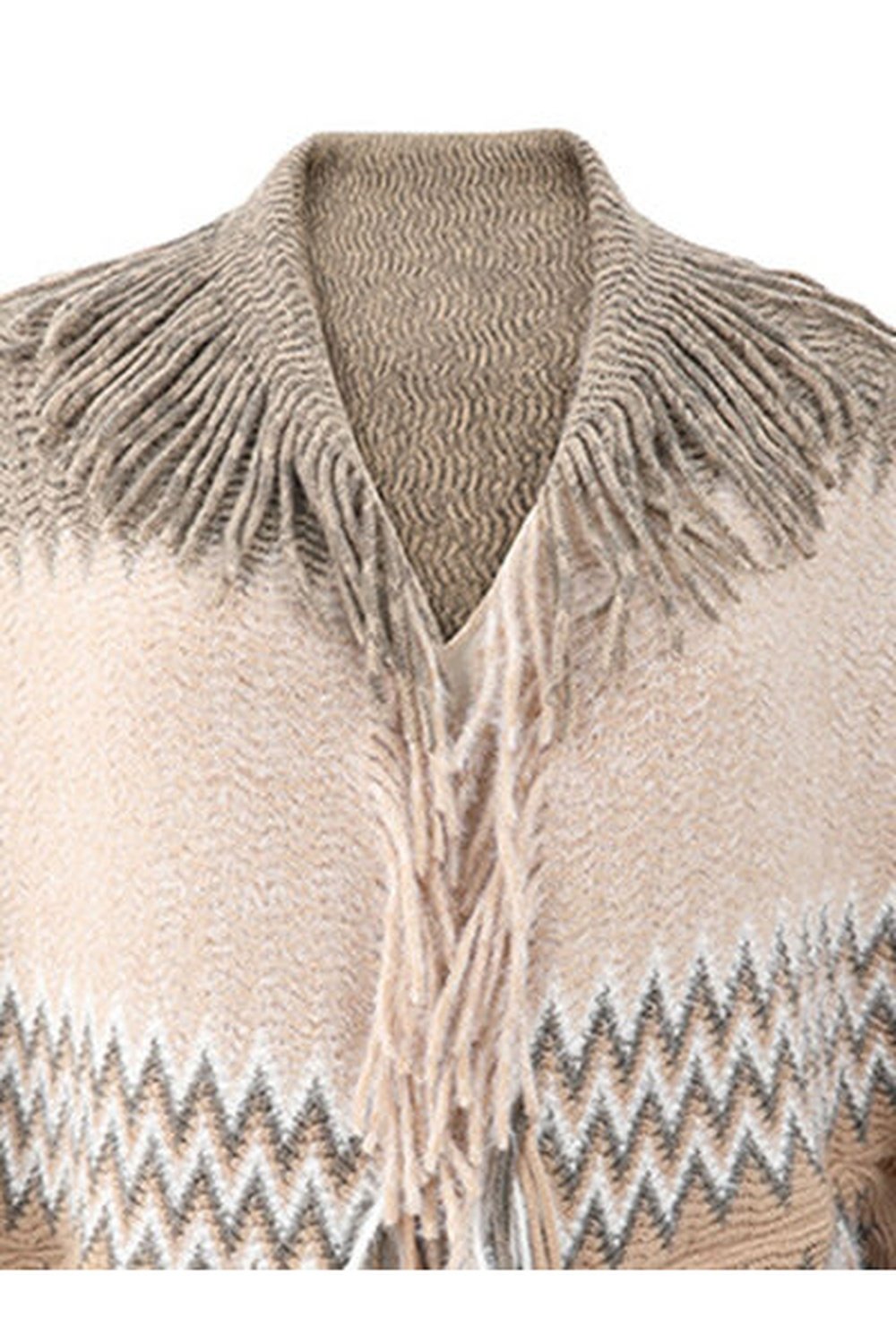 Geometric Fringe Open Front Cardigan