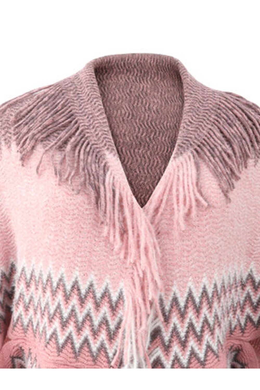 Geometric Fringe Open Front Cardigan