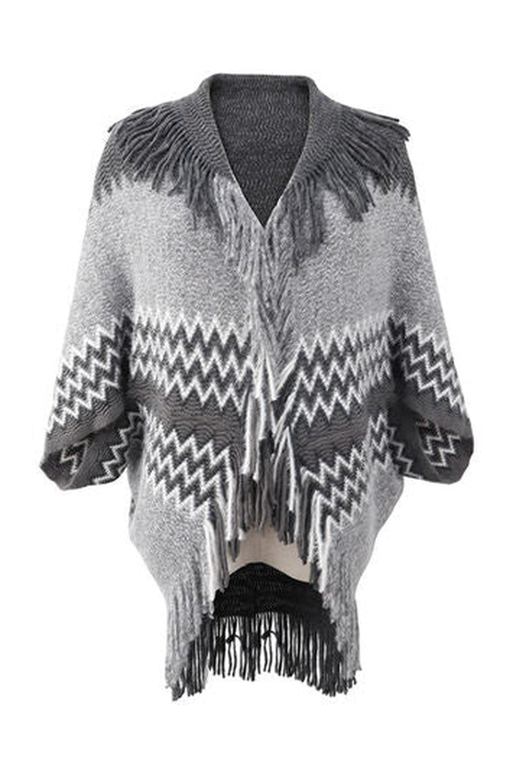 Geometric Fringe Open Front Cardigan