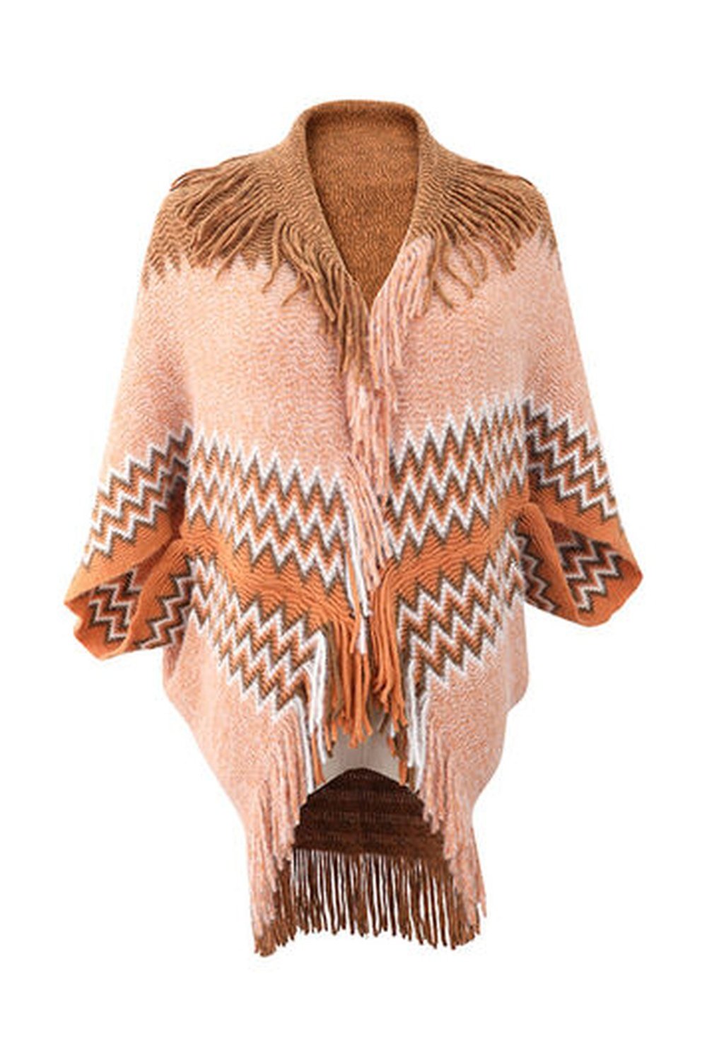 Geometric Fringe Open Front Cardigan