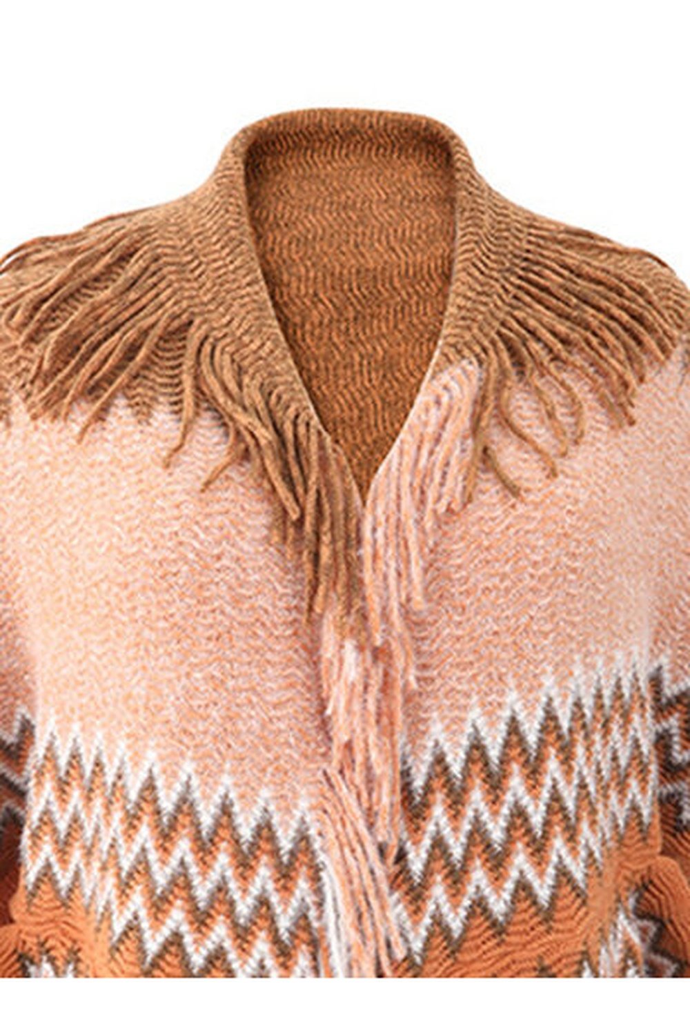 Geometric Fringe Open Front Cardigan