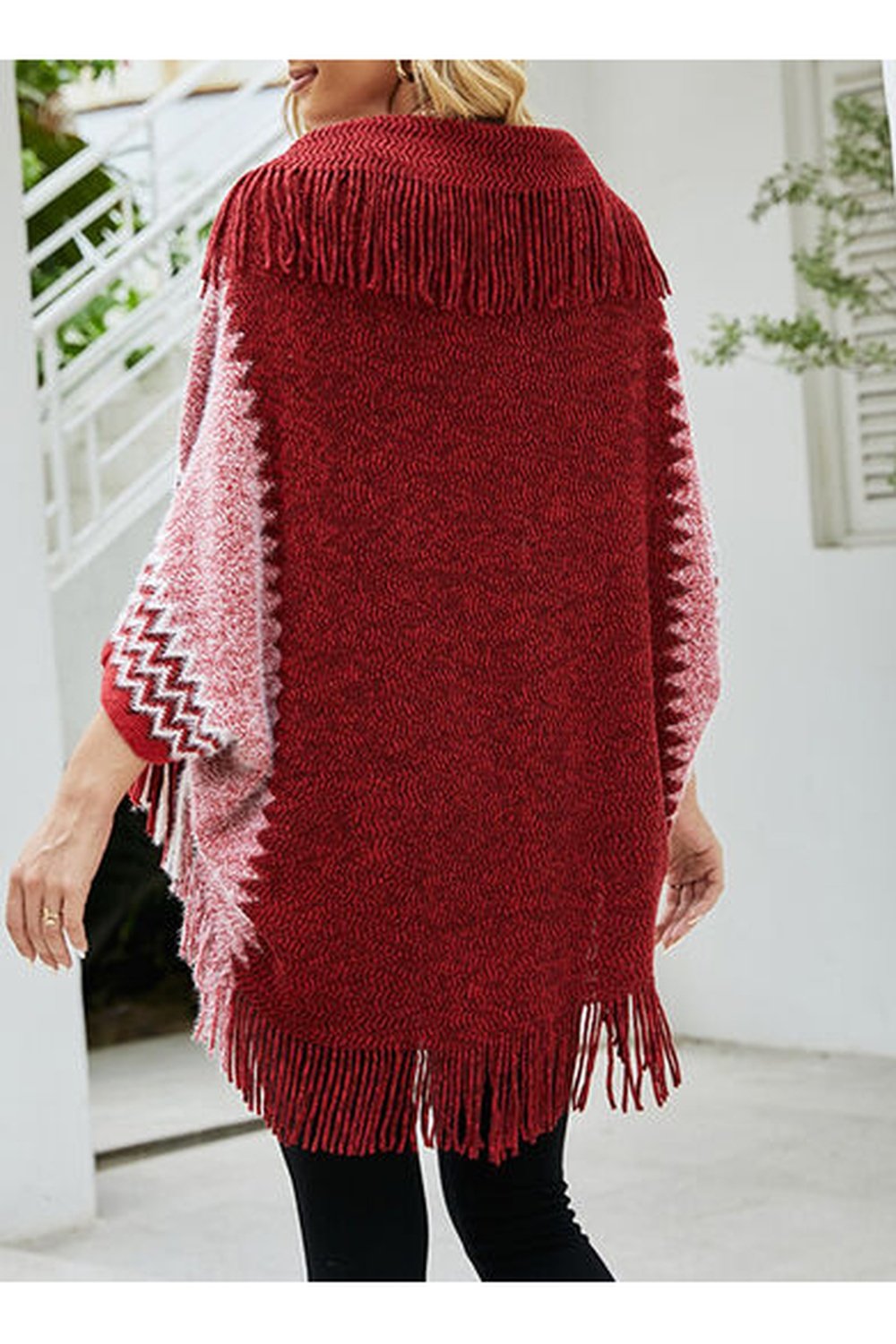 Geometric Fringe Open Front Cardigan