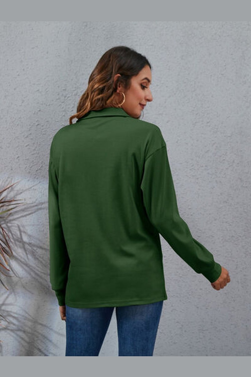 Half Button Dropped Shoulder Blouse