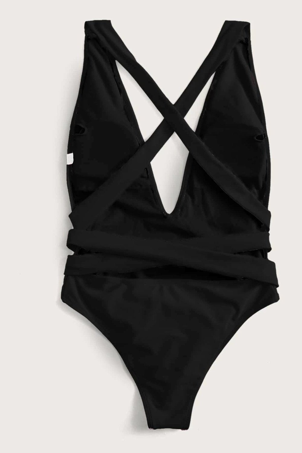 Halter Neck Deep V Tied One-Piece Swimsuit