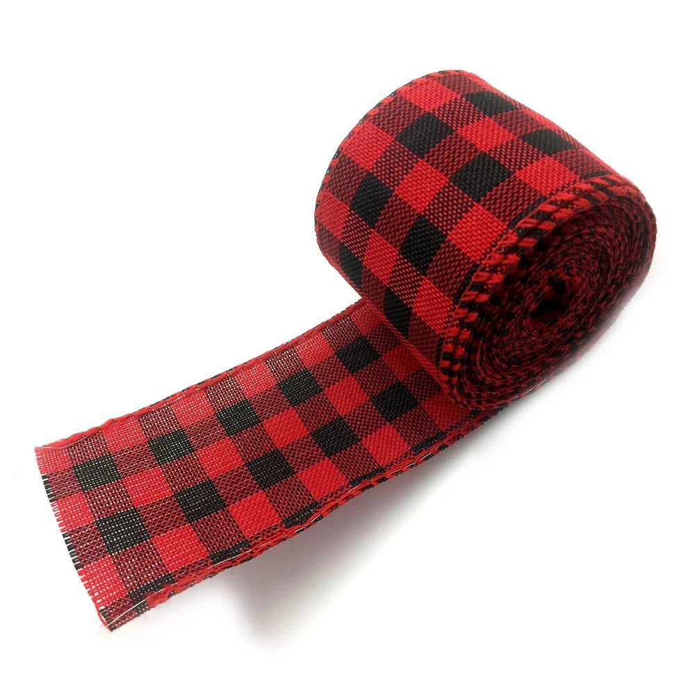 6M/Roll Craft Ribbon Imitation Hemp Ribbon Wire Wire Edge Linen Ribbon Christmas Decoration Red and Green Snowflake Plaid Ribbon