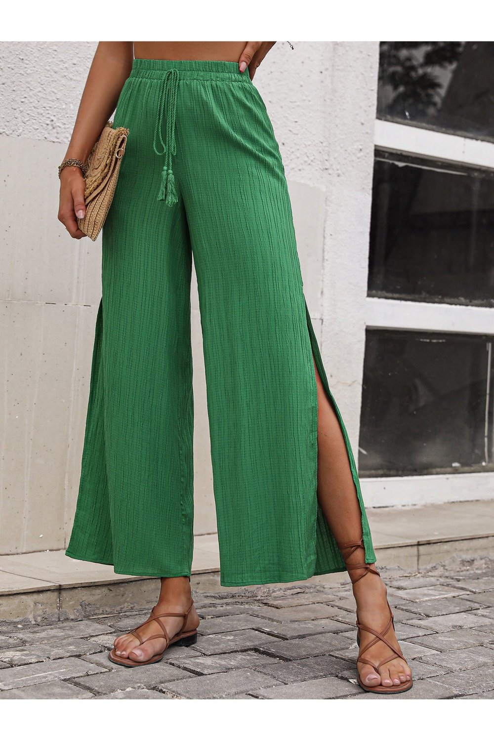 High Waist Slit Wide Leg Pants