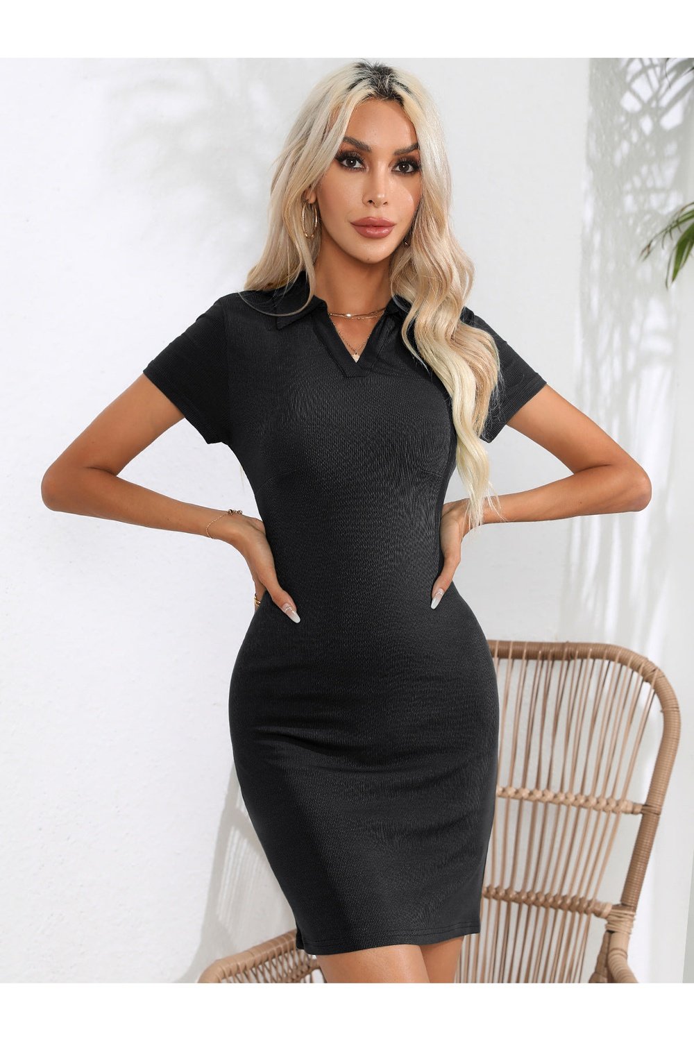 Johnny Collar Short Sleeve Bodycon Dress