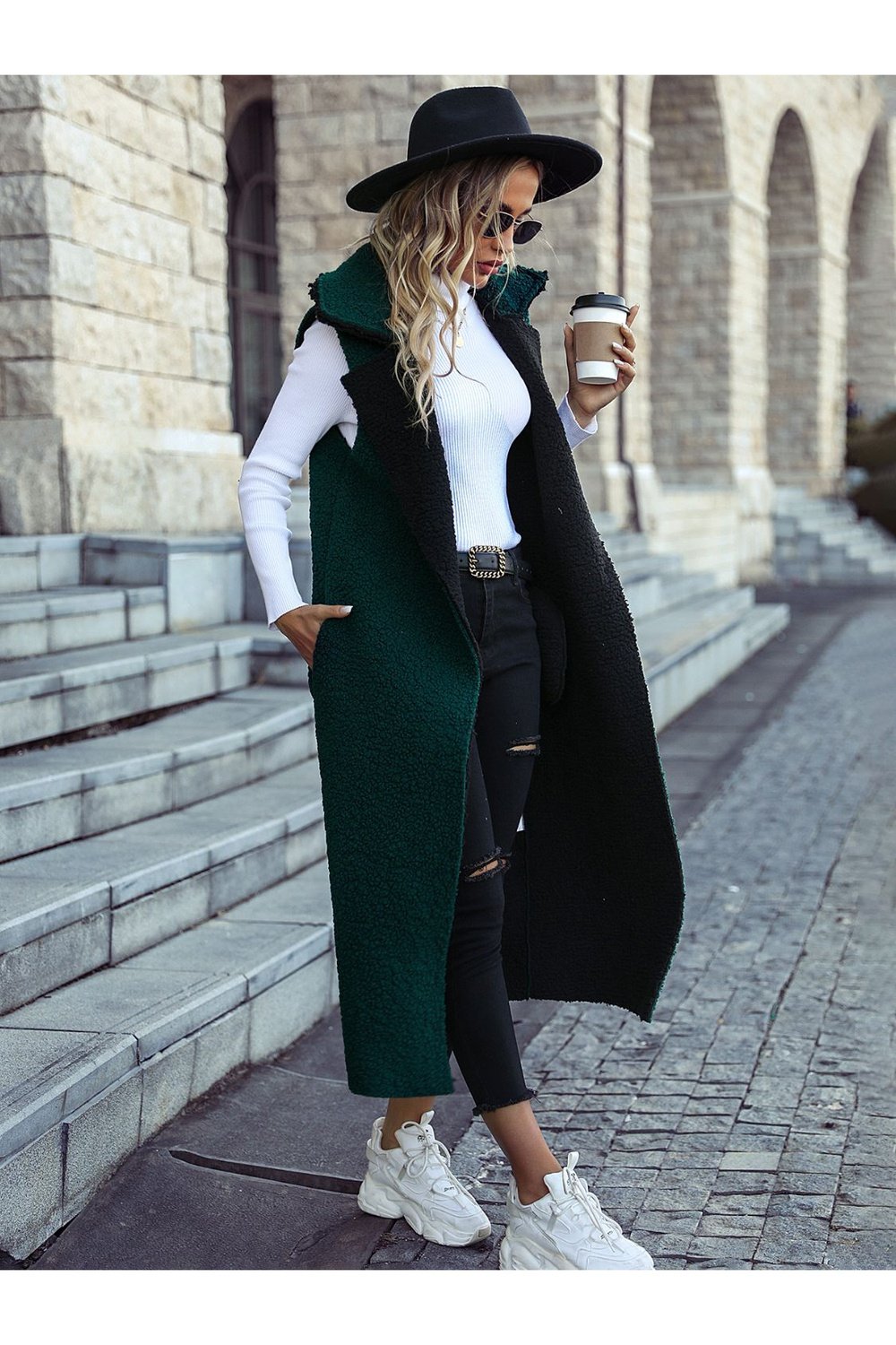 Lapel Collar Sleeveless Coat