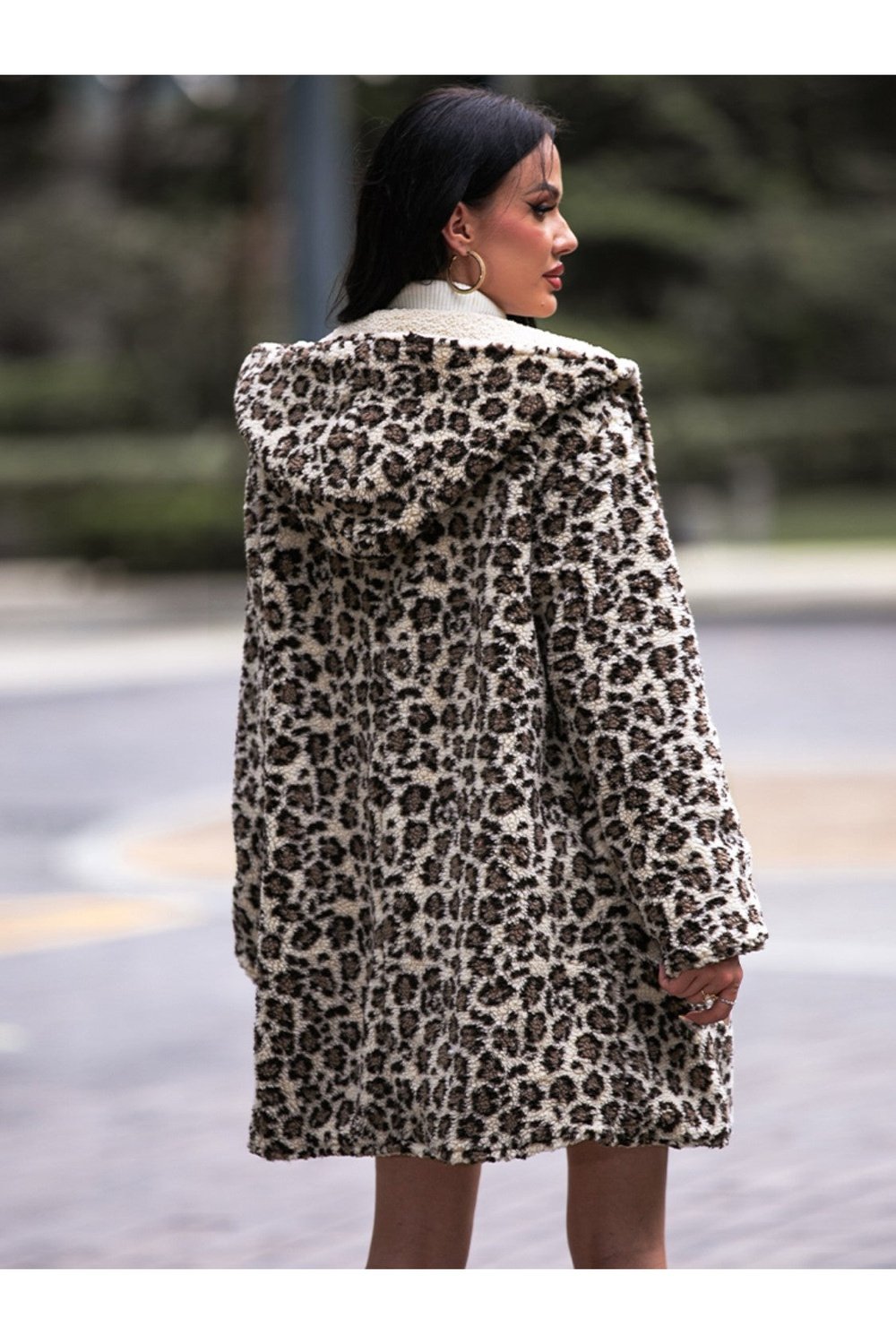 Leopard Hooded Coat with Pockets