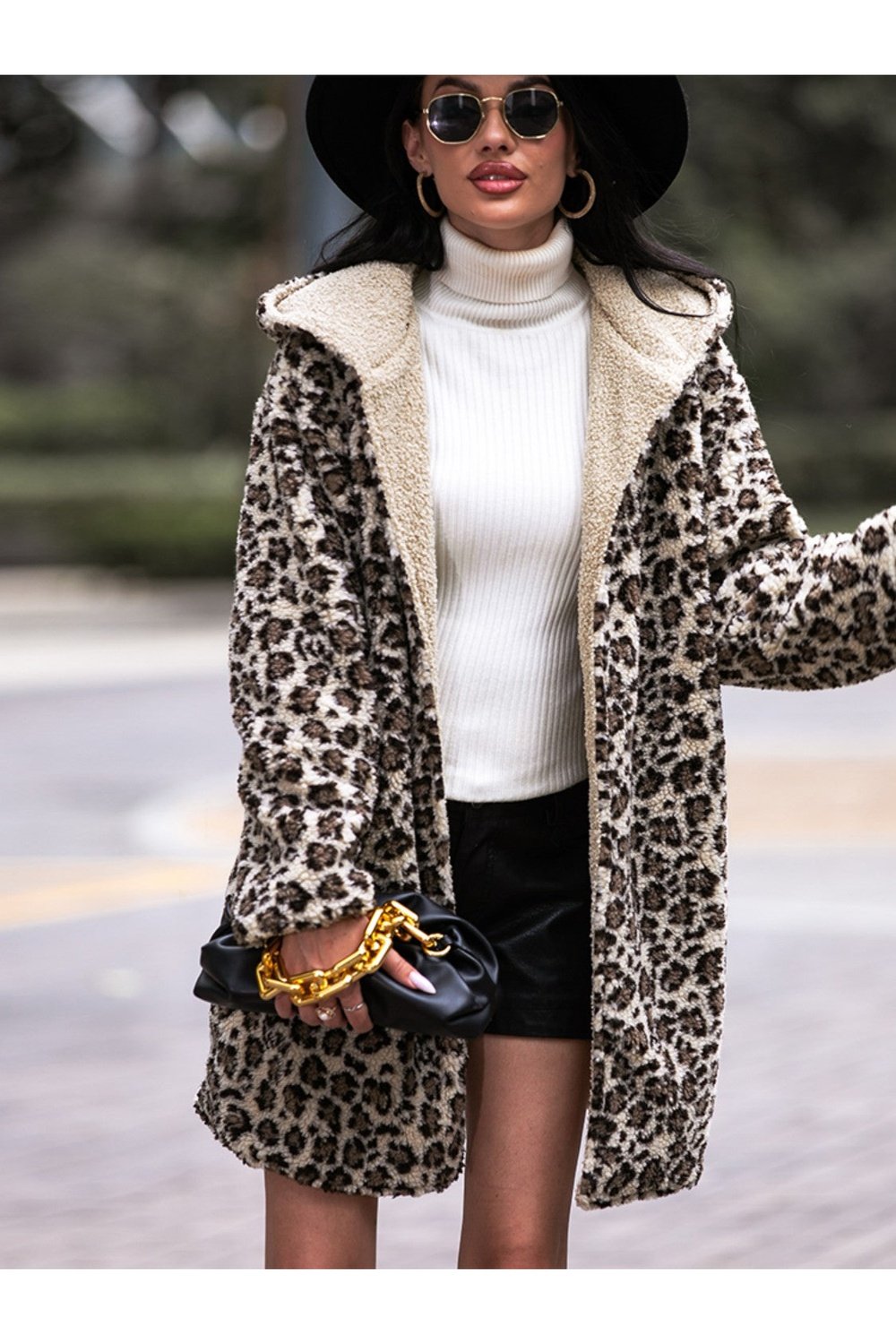 Leopard Hooded Coat with Pockets