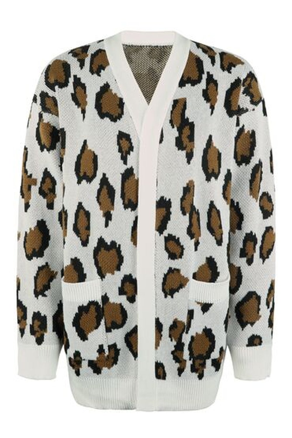 Leopard Open Front Dropped Shoulder Cardigan