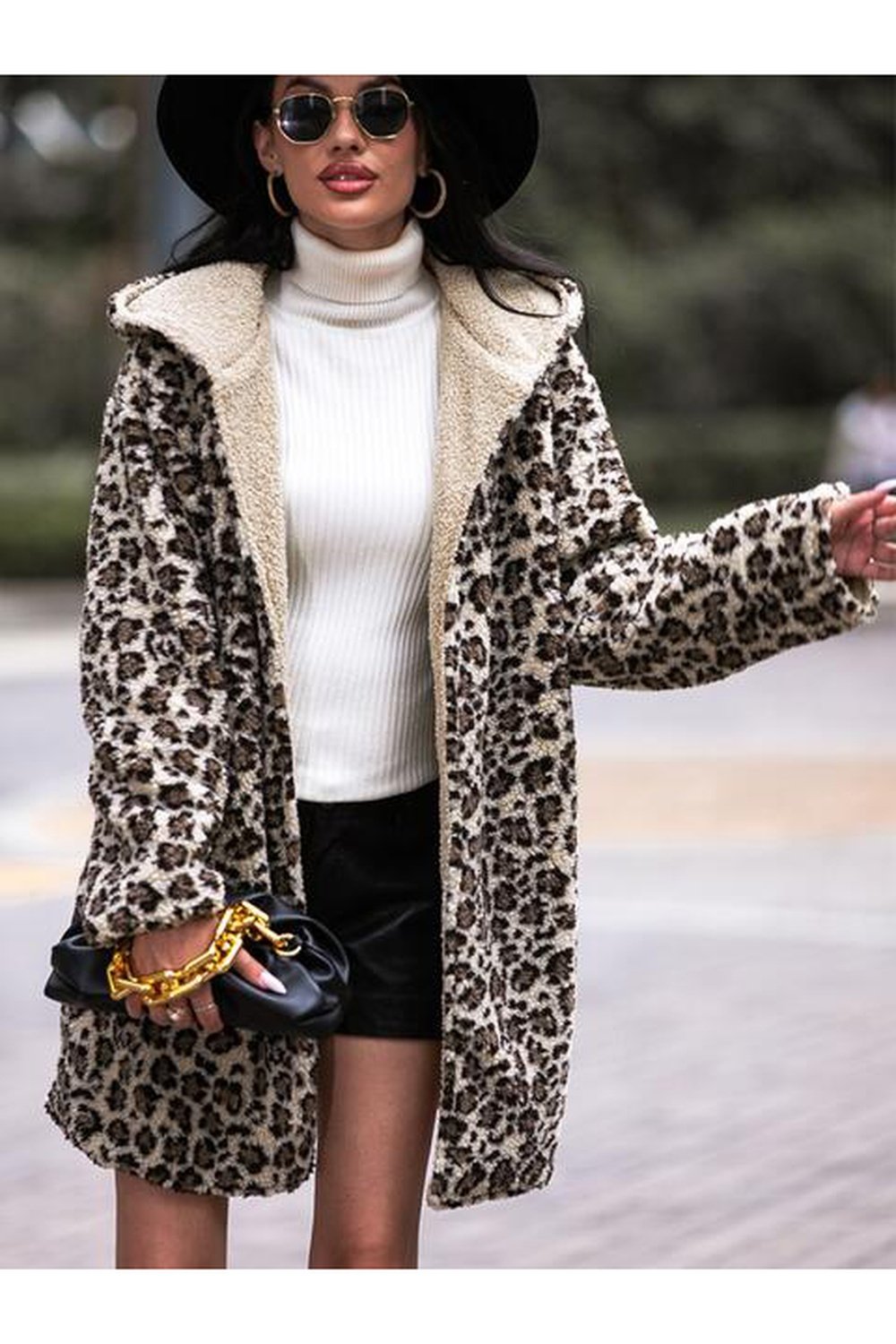 Leopard Print Hooded Teddy Coat