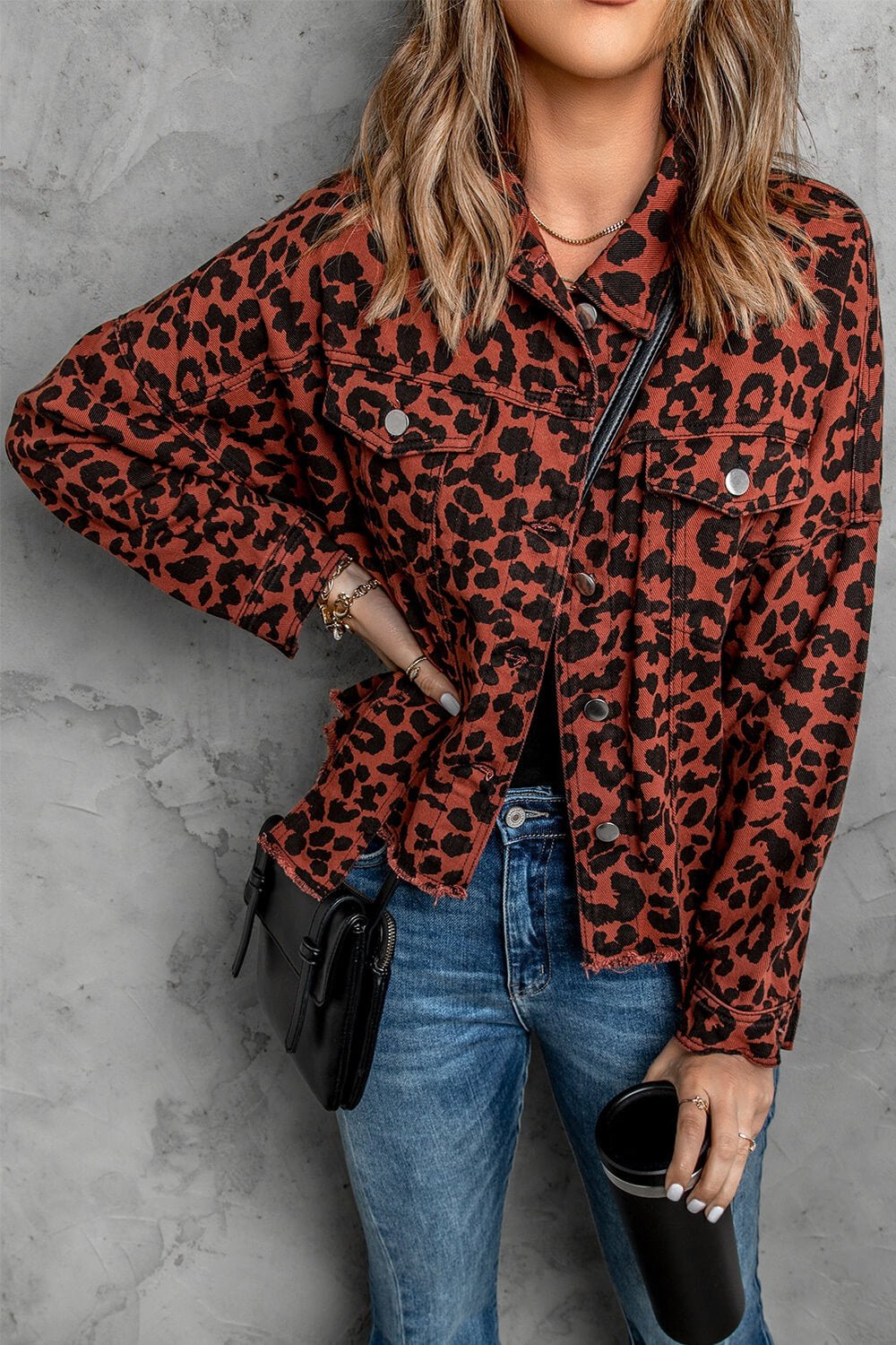 Leopard Print Raw Hem Jacket