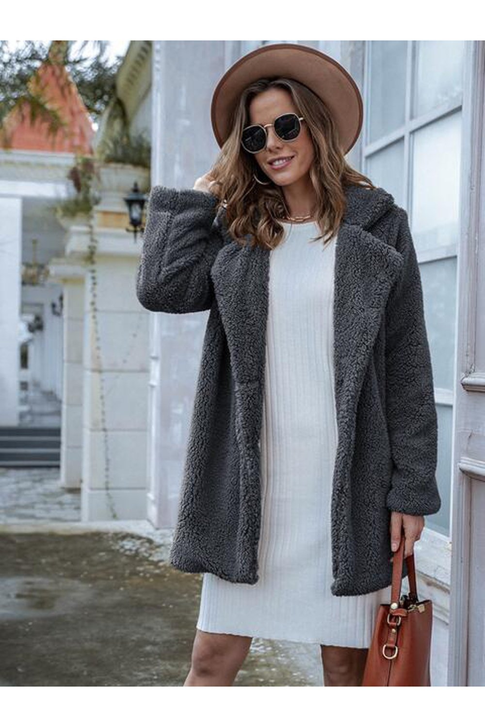 Long Sleeve Teddy Coat with Pockets